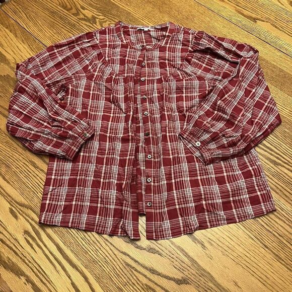 Madewell Tops - Madewell Red Plaid Viscose Button Down Blouse Women’s XS